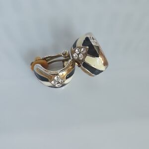 Vintage Elegant Gold and Black Clip On Earrings